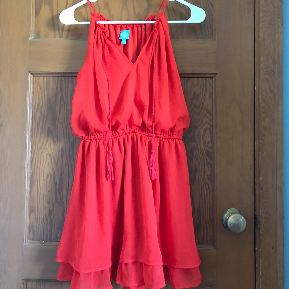 Red summer dress.
